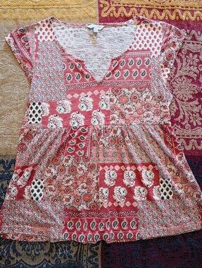 Lucky Brand Paisley Babydoll Top